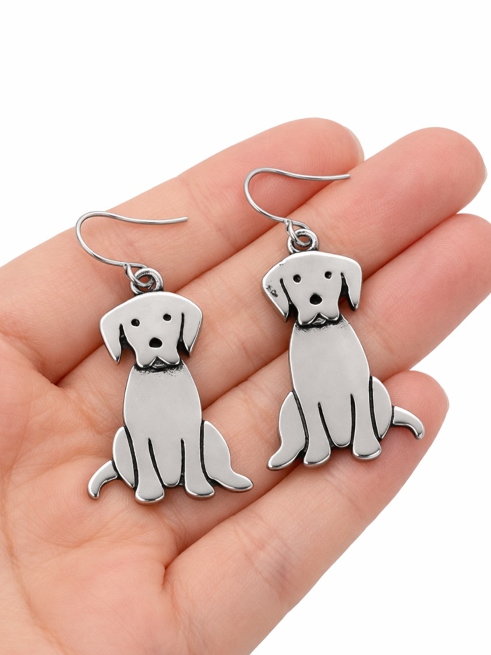 Antique Silver Tone Sitting Puppy Dog Drop Earrings NWT